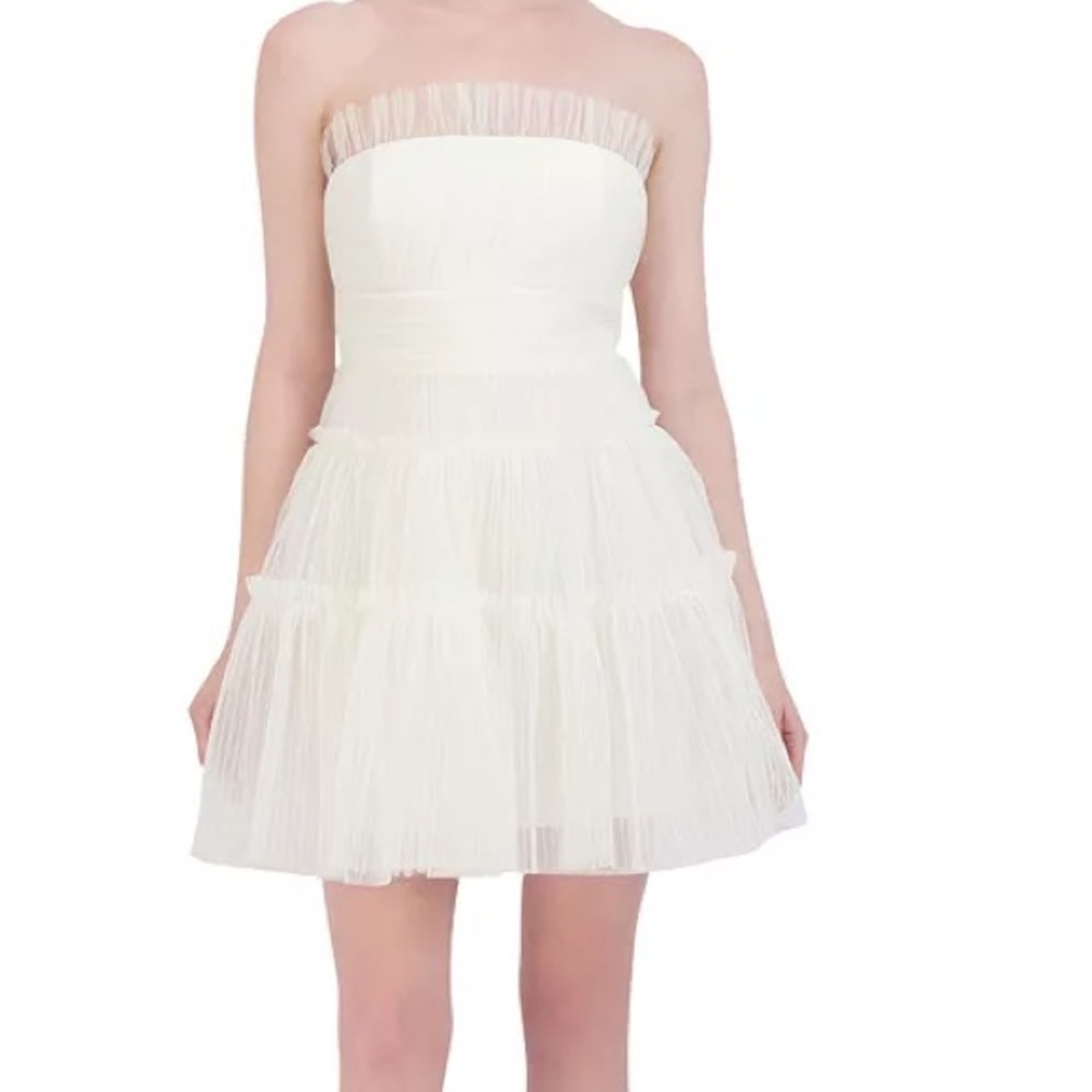BCBGMAXAZRIA Strapless Tiered Tulle Mini Dress